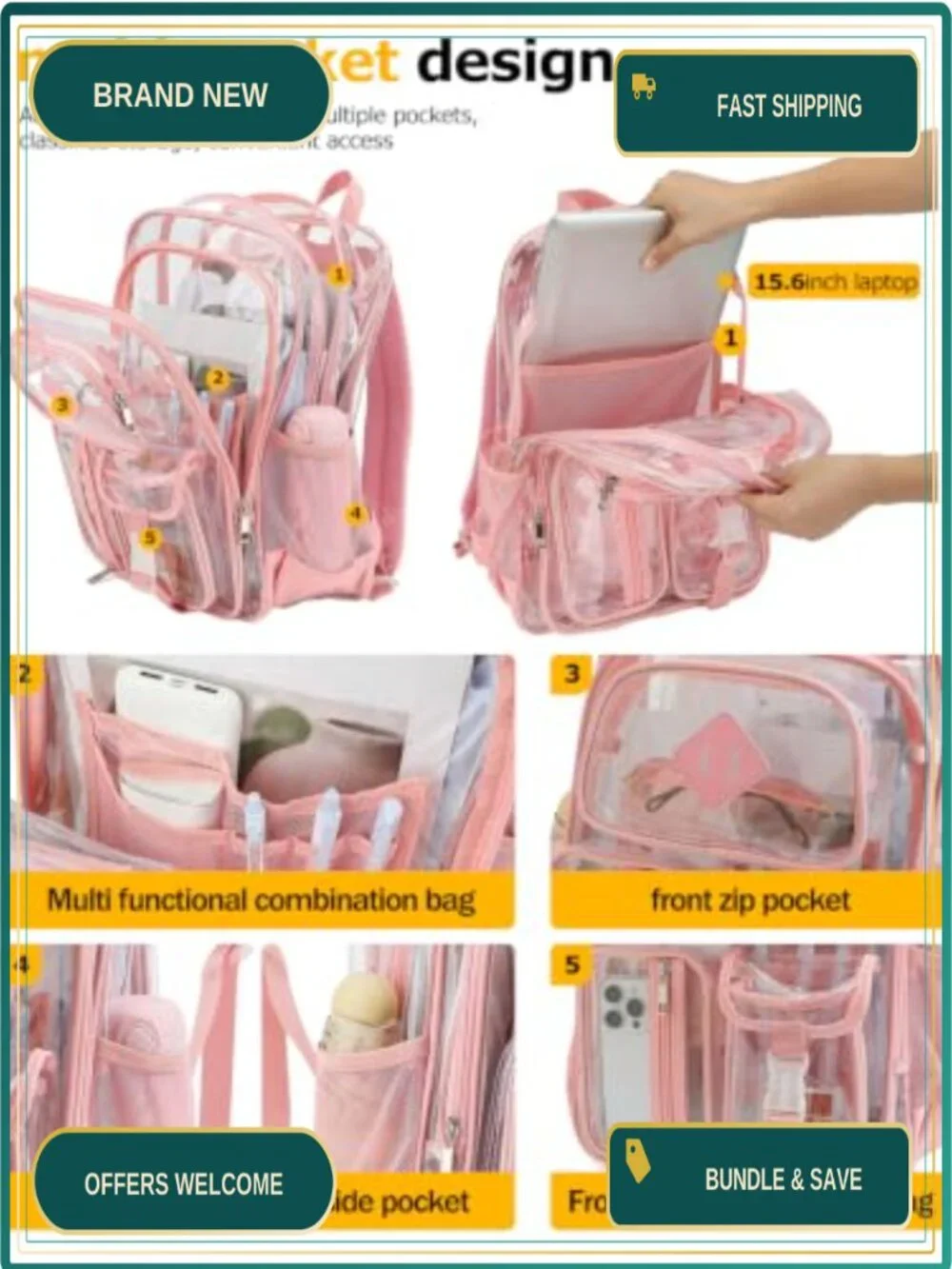Clear Backpack for School Women Girls Heavy Duty Transparent PVC Bookbag